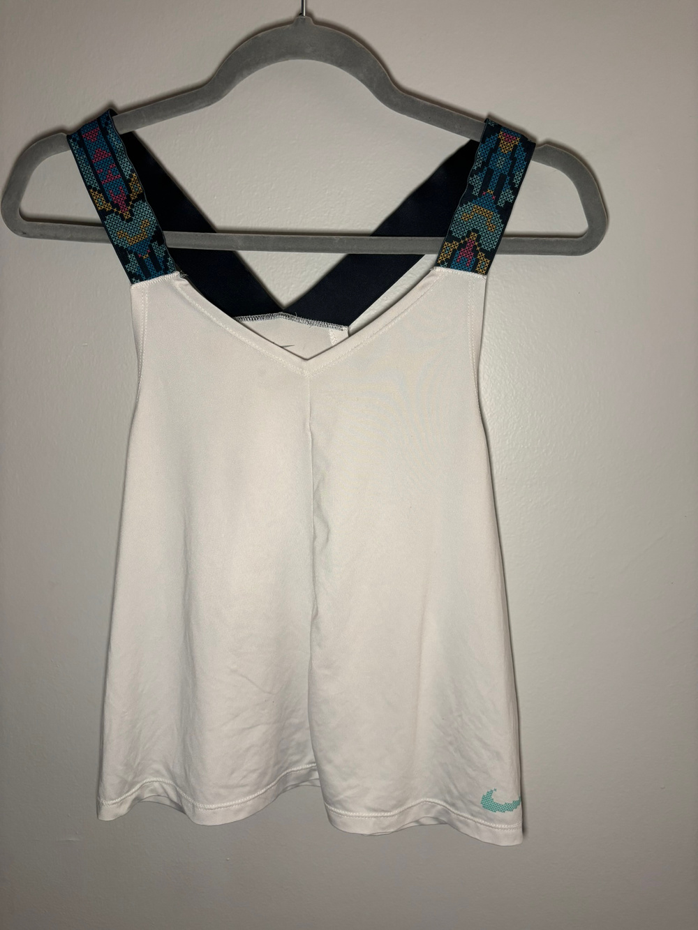 Nike Dri-Fit Athletic Tank Top White Teal Straps Size S